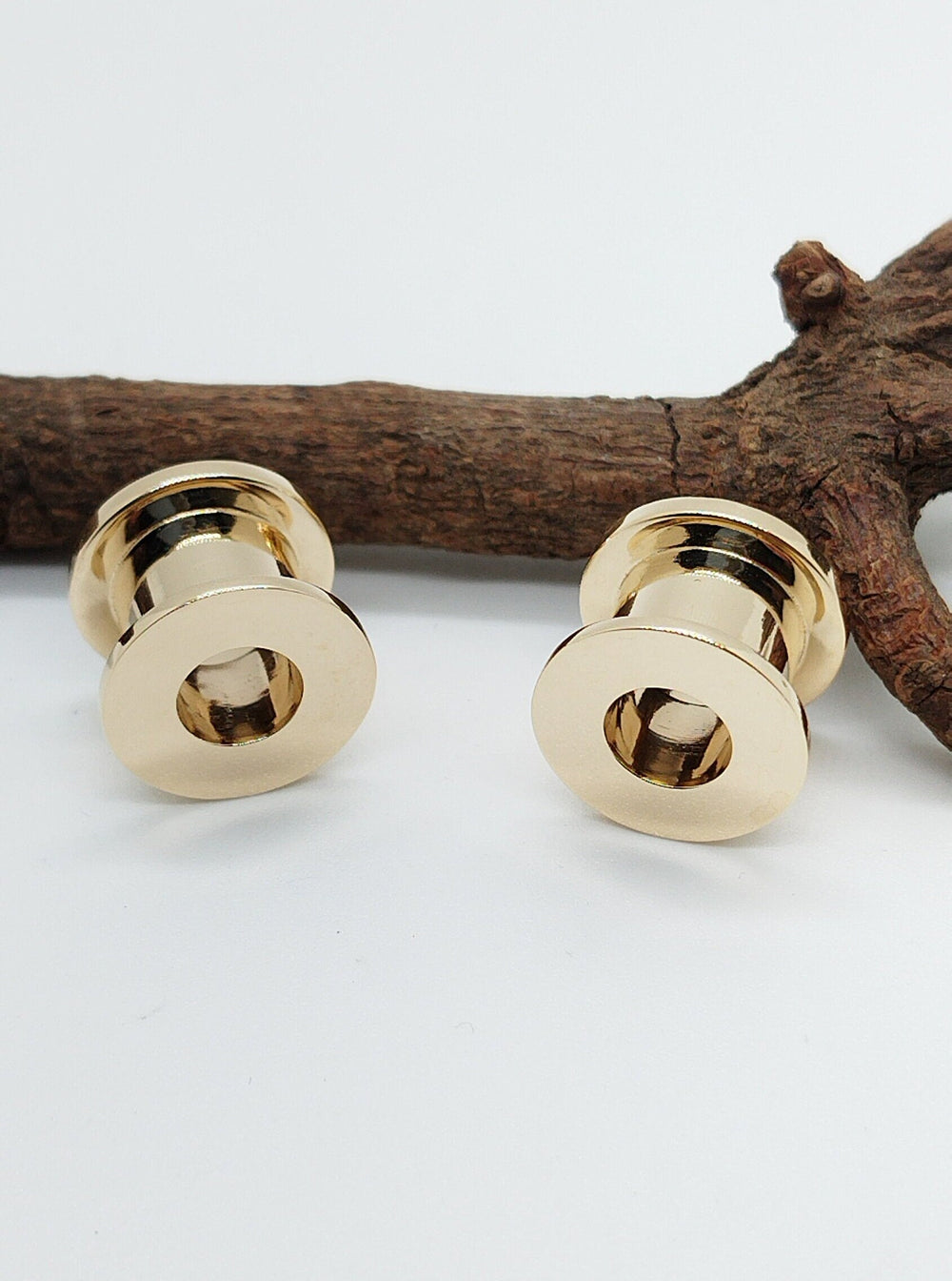14k Ear Tunnels Solid Gold Double Flared Diamonds Plugs Earrings Ear Gauges