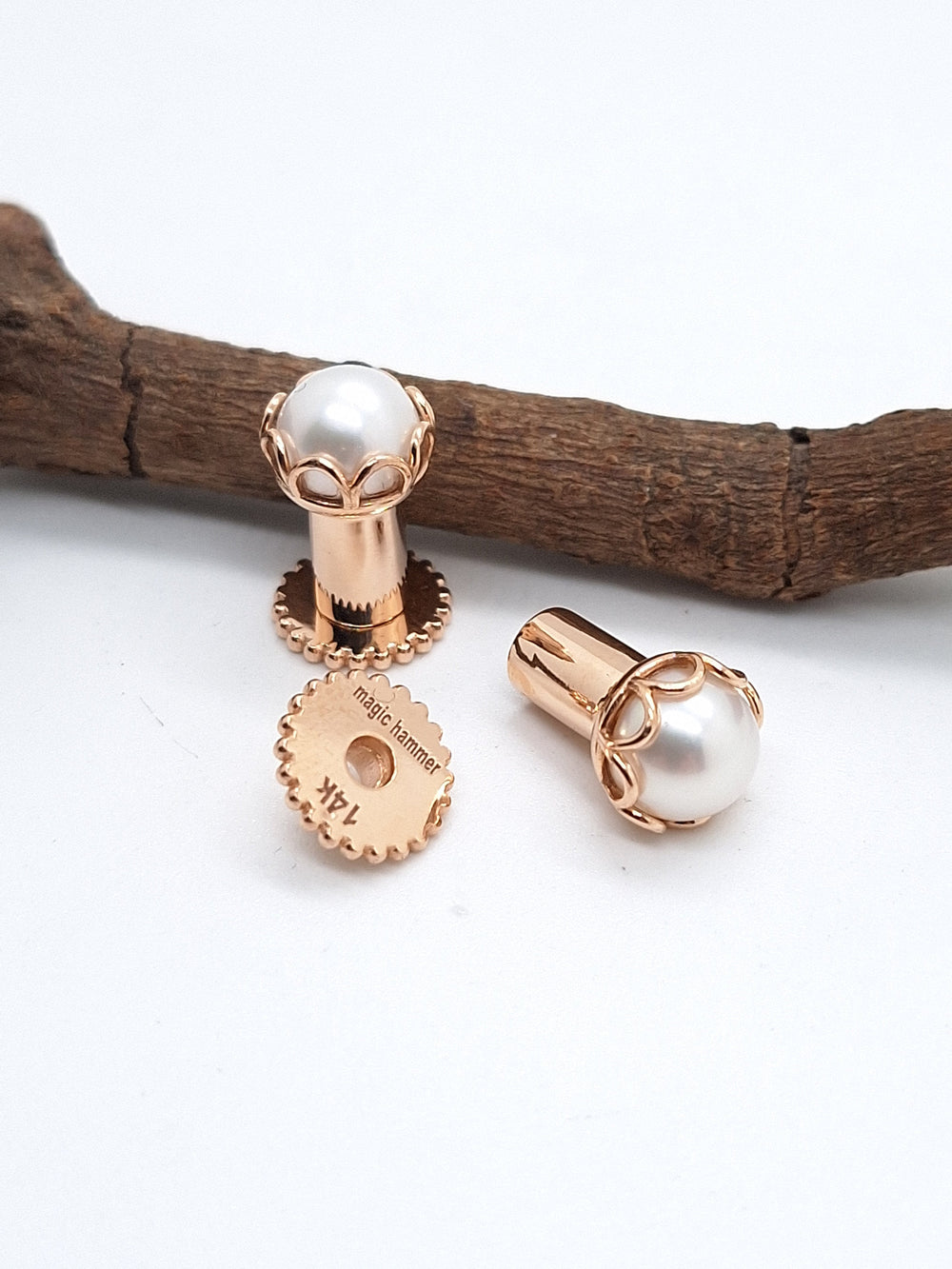 Pearl Ear Tunnels Solid Gold Stretched Lobes Plug Tunnel Earrings Ear Gauges