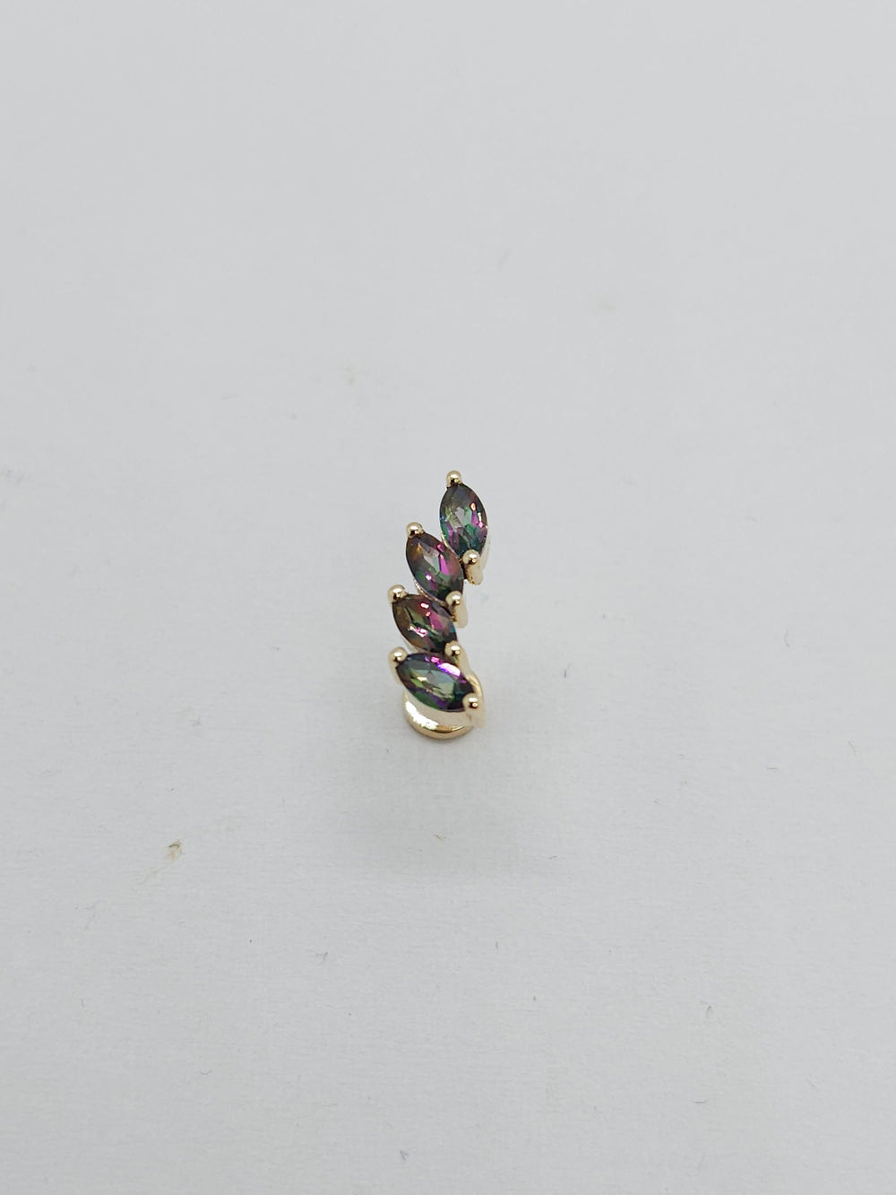 Leaf Climber Flat Back Labret Mystic Green Topaz 14k Solid Gold