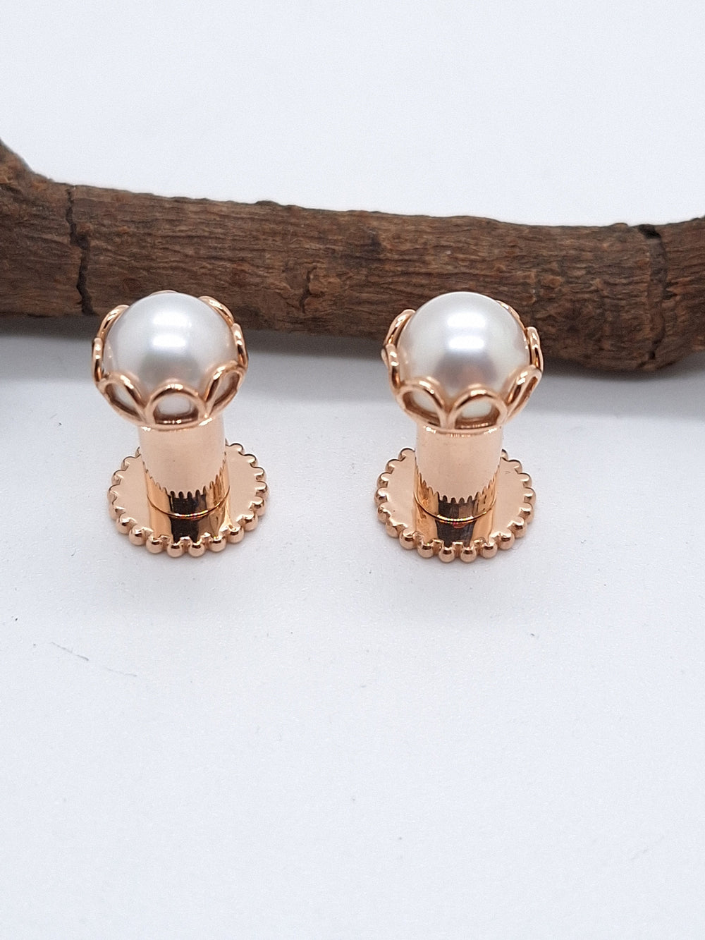 Pearl Ear Tunnels Solid Gold Stretched Lobes Plug Tunnel Earrings Ear Gauges