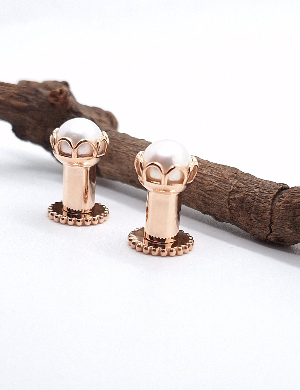 Pearl Ear Tunnels Solid Gold Stretched Lobes Plug Tunnel Earrings Ear Gauges