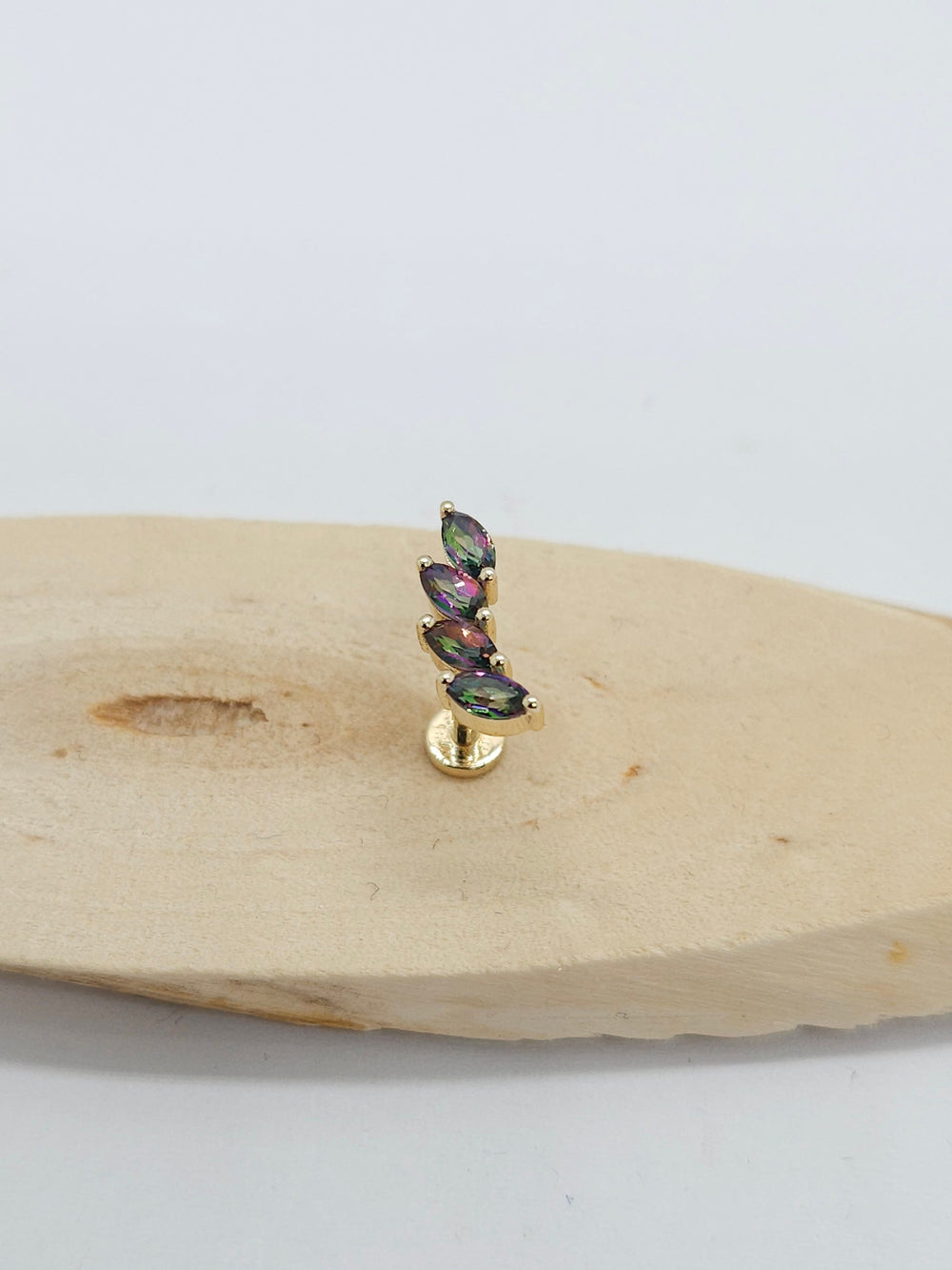 Leaf Climber Flat Back Labret Mystic Green Topaz 14k Solid Gold