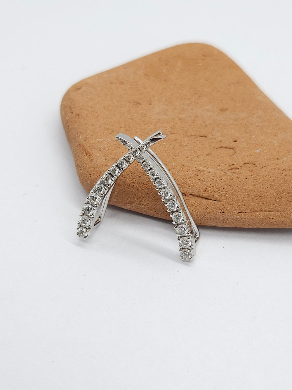 Ear Climber Earrings Diamonds 14K Solid Gold