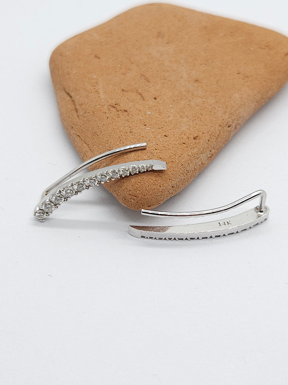 Ear Climber Earrings Diamonds 14K Solid Gold