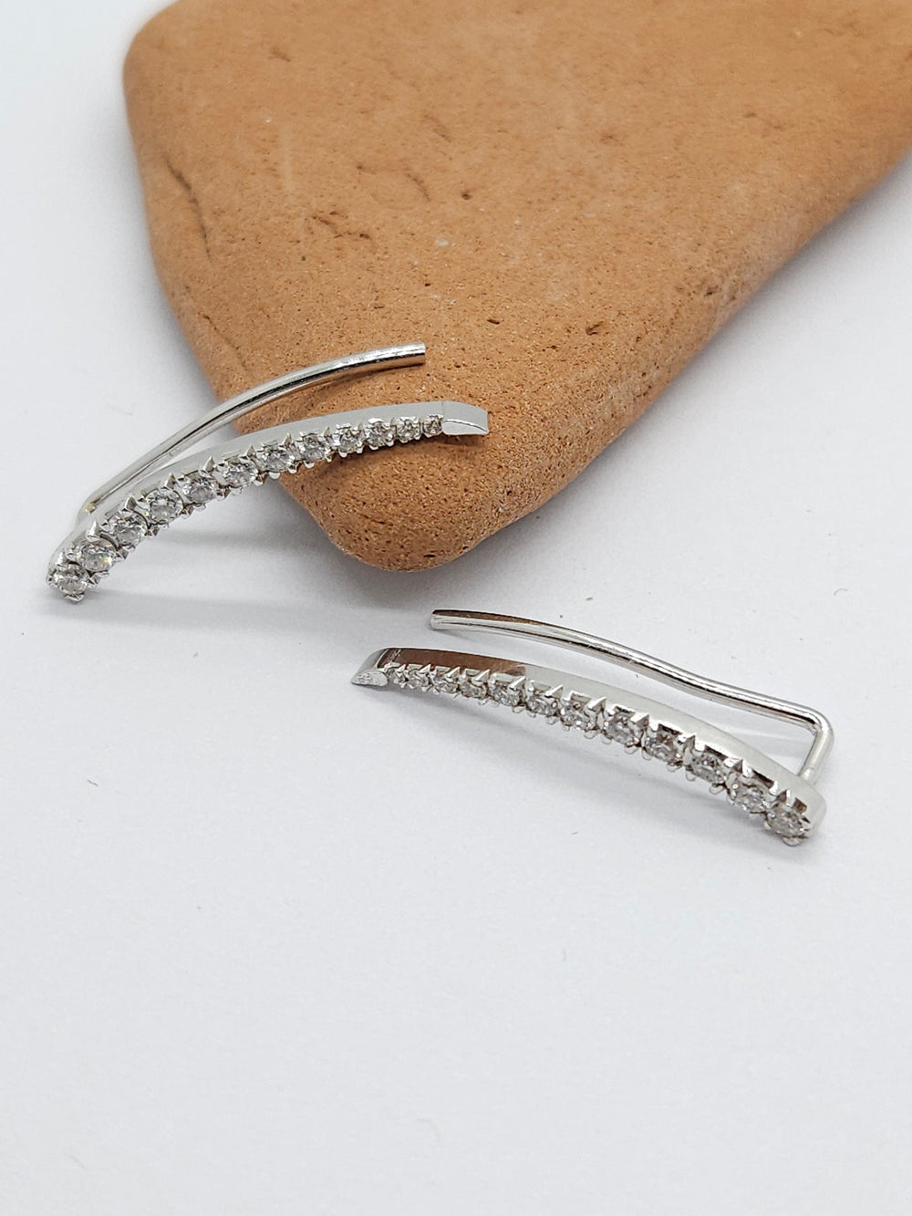 Ear Climber Earrings Diamonds 14K Solid Gold
