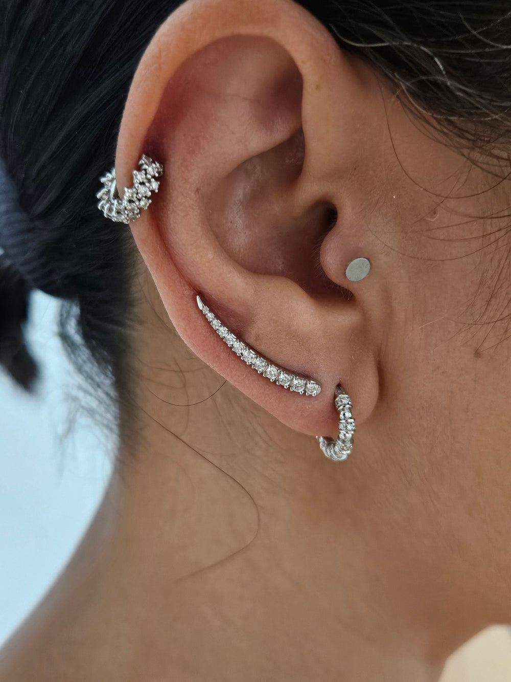 Ear Climber Earrings Diamonds 14K Solid Gold