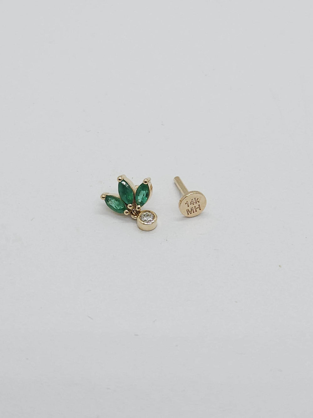 Lotus Emerald Marquise Diamond Labret Earring 14k Solid Gold