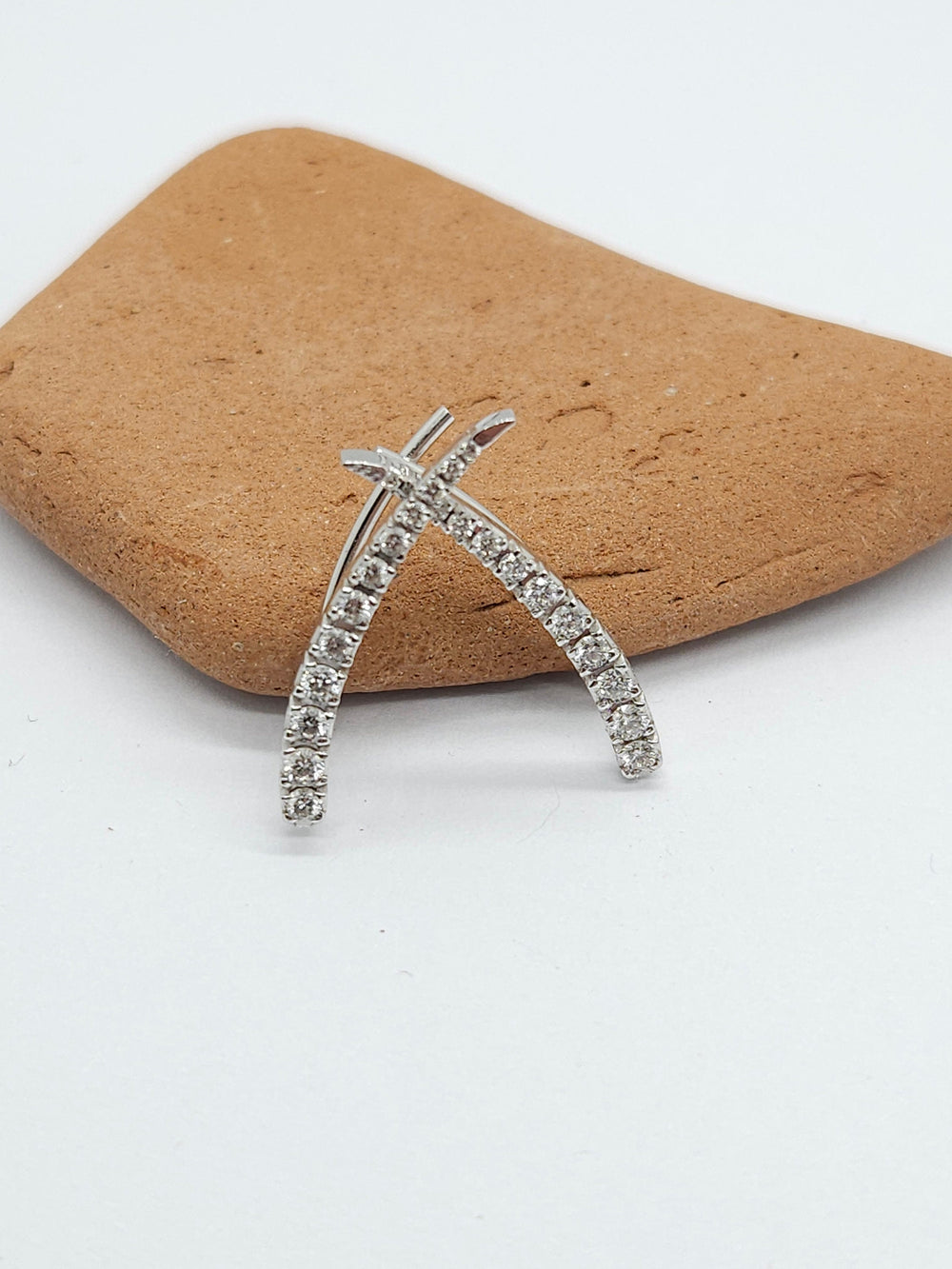 Ear Climber Earrings Diamonds 14K Solid Gold