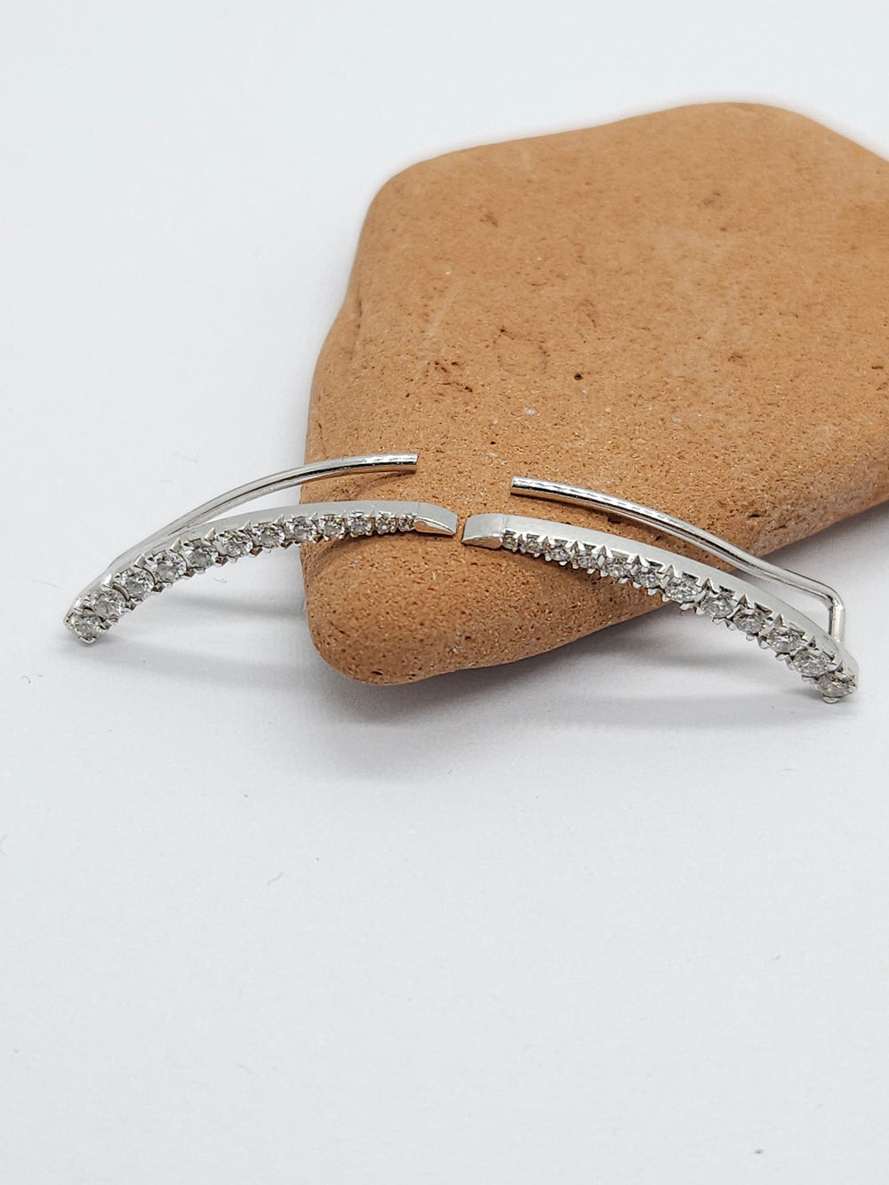 Ear Climber Earrings Diamonds 14K Solid Gold