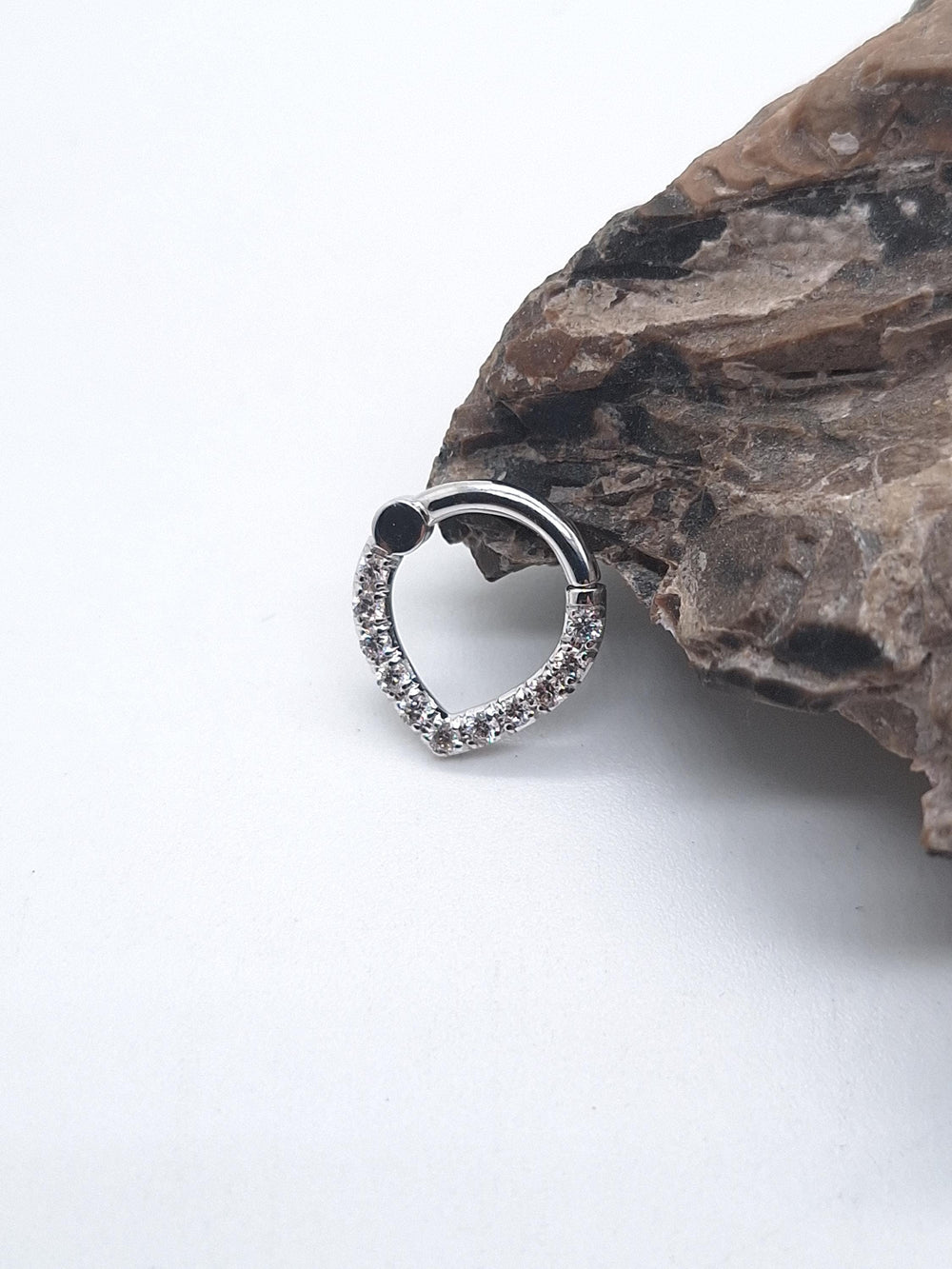 V Shaped Septum Clicker White Diamonds 14k Solid Gold Helix Earring Daith Piercing
