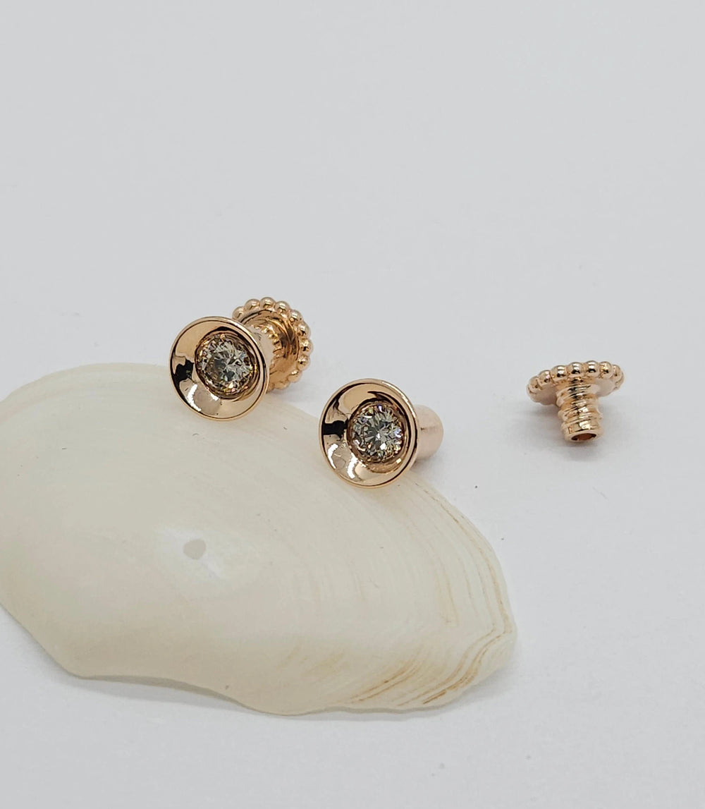 Solid Gold Ear Gauges 14k Plugs Gray Diamonds