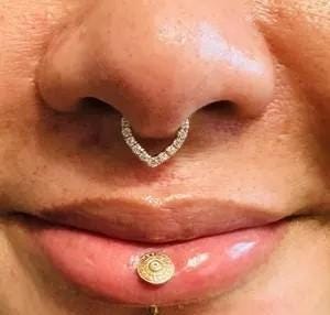 V Shaped Septum Clicker White Diamonds 14k Solid Gold Helix Earring Daith Piercing