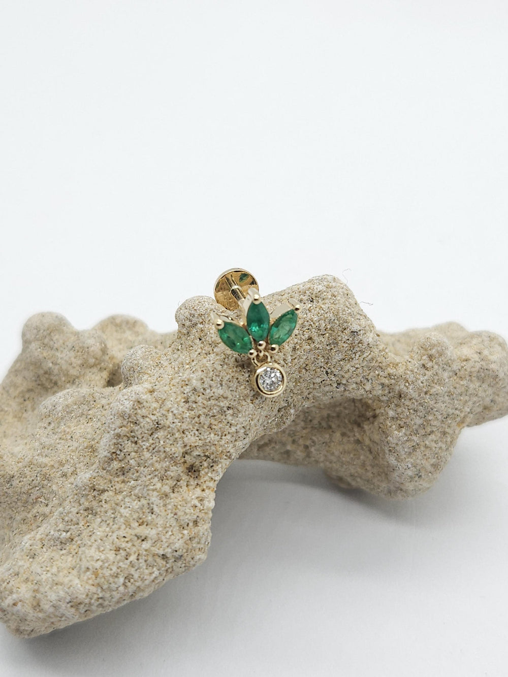Lotus Emerald Marquise Diamond Labret Earring 14k Solid Gold