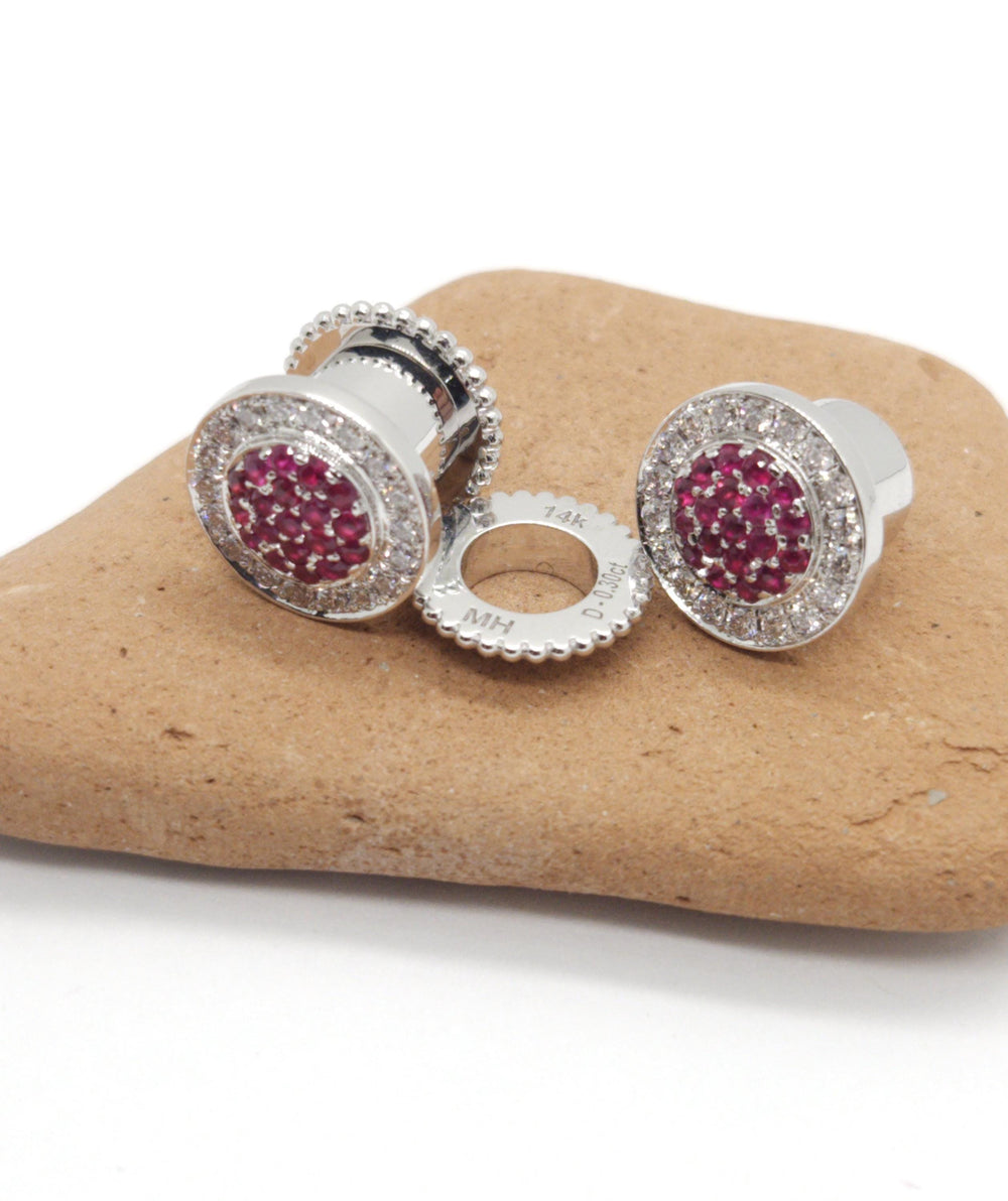 Ear Tunnels 14k Solid Gold Diamonds Rubies Custom Piercing Jewelry