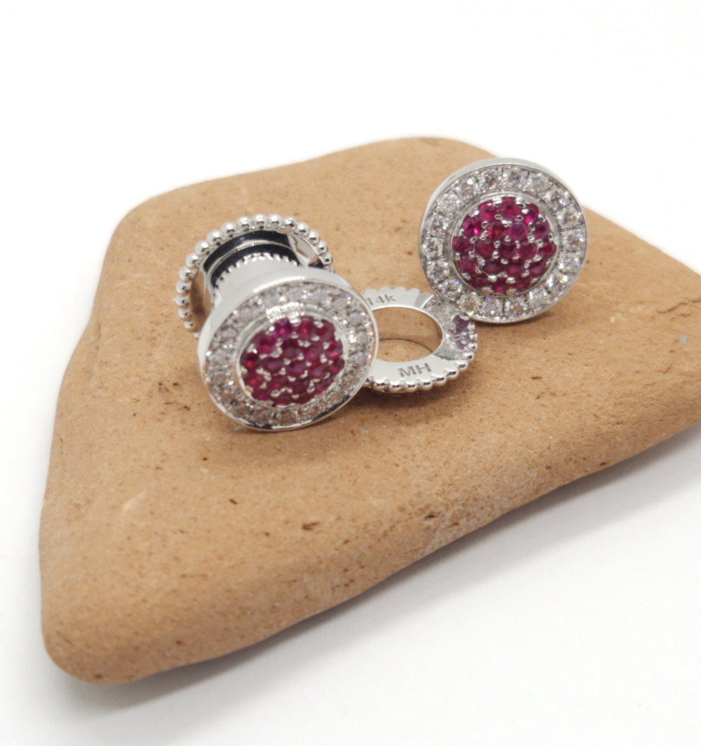 Ear Tunnels 14k Solid Gold Diamonds Rubies Custom Piercing Jewelry