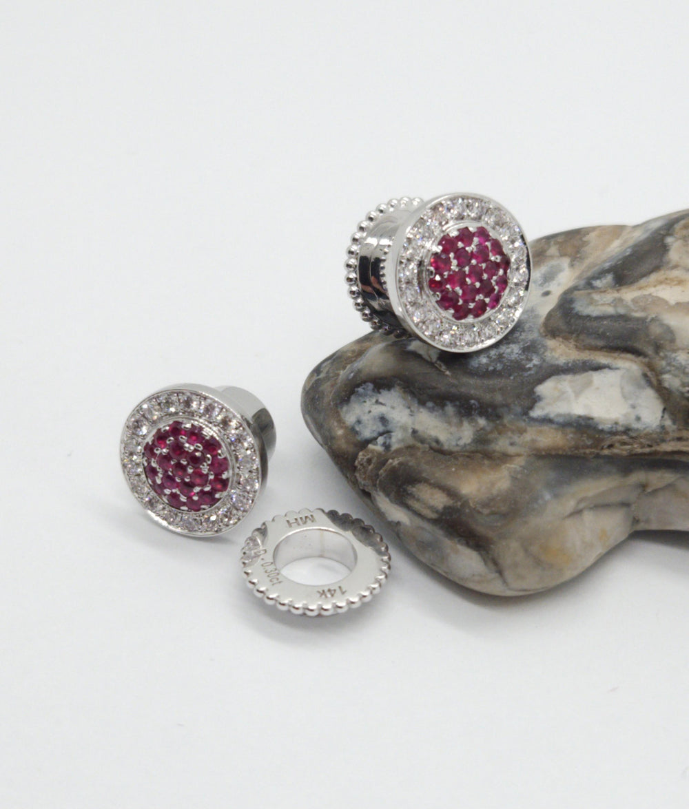 Ear Tunnels 14k Solid Gold Diamonds Rubies Custom Piercing Jewelry