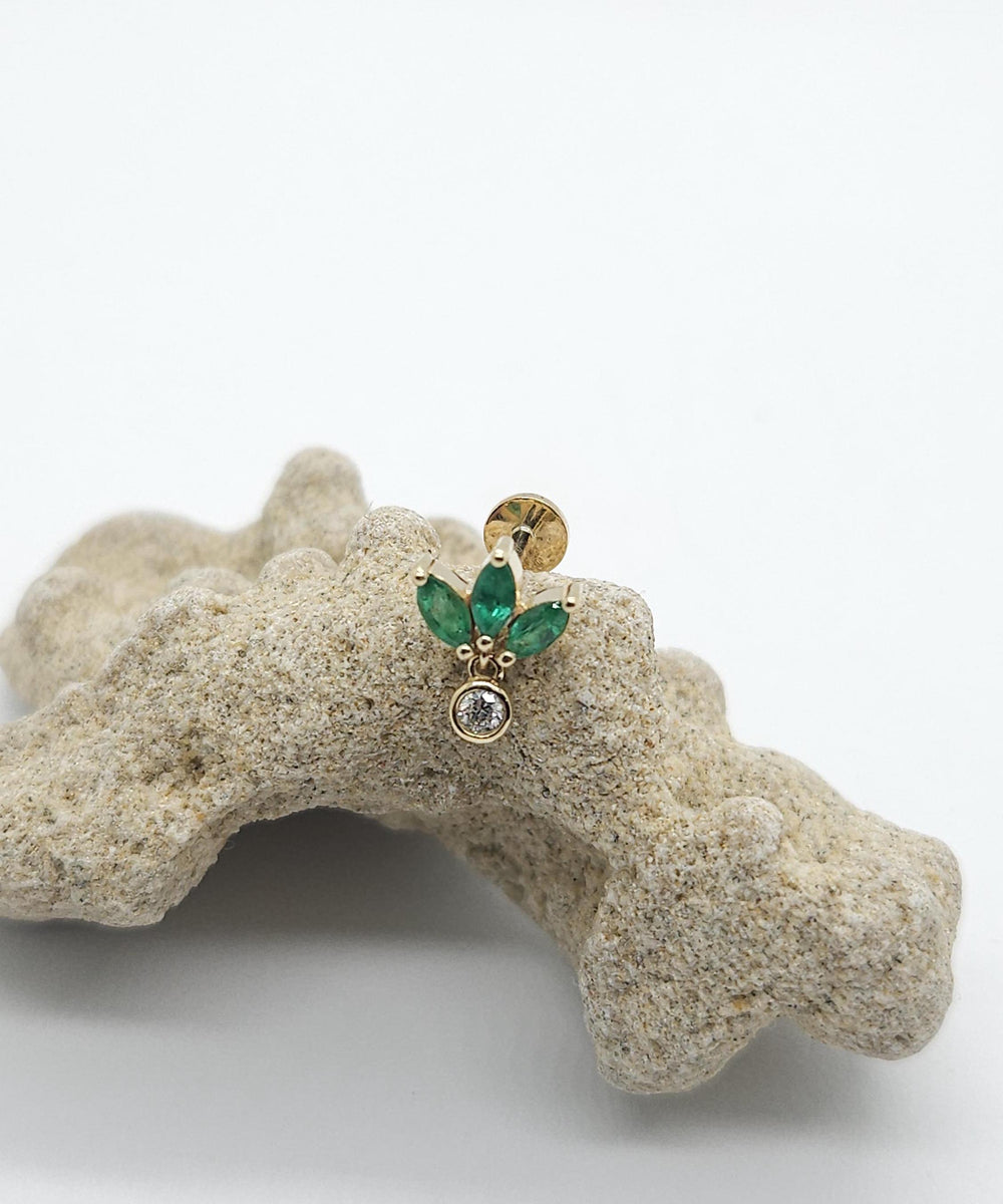 Lotus Emerald Marquise Diamond Labret Earring 14k Solid Gold