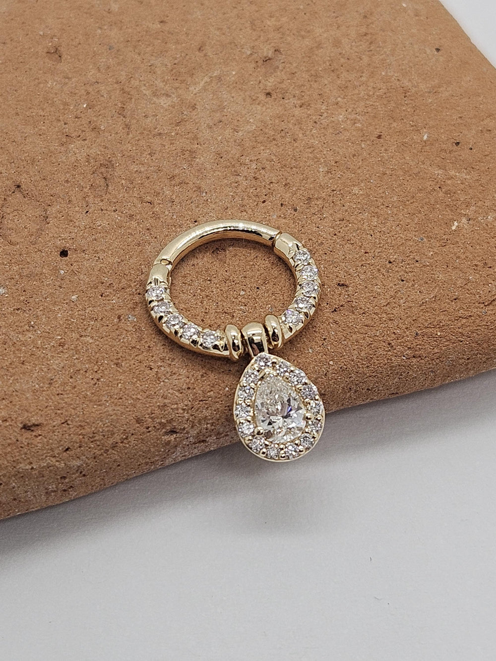 Dancing Pear Diamonds Nose Septum Clicker 14k Solid Gold Helix Piercing Jewelry Conch