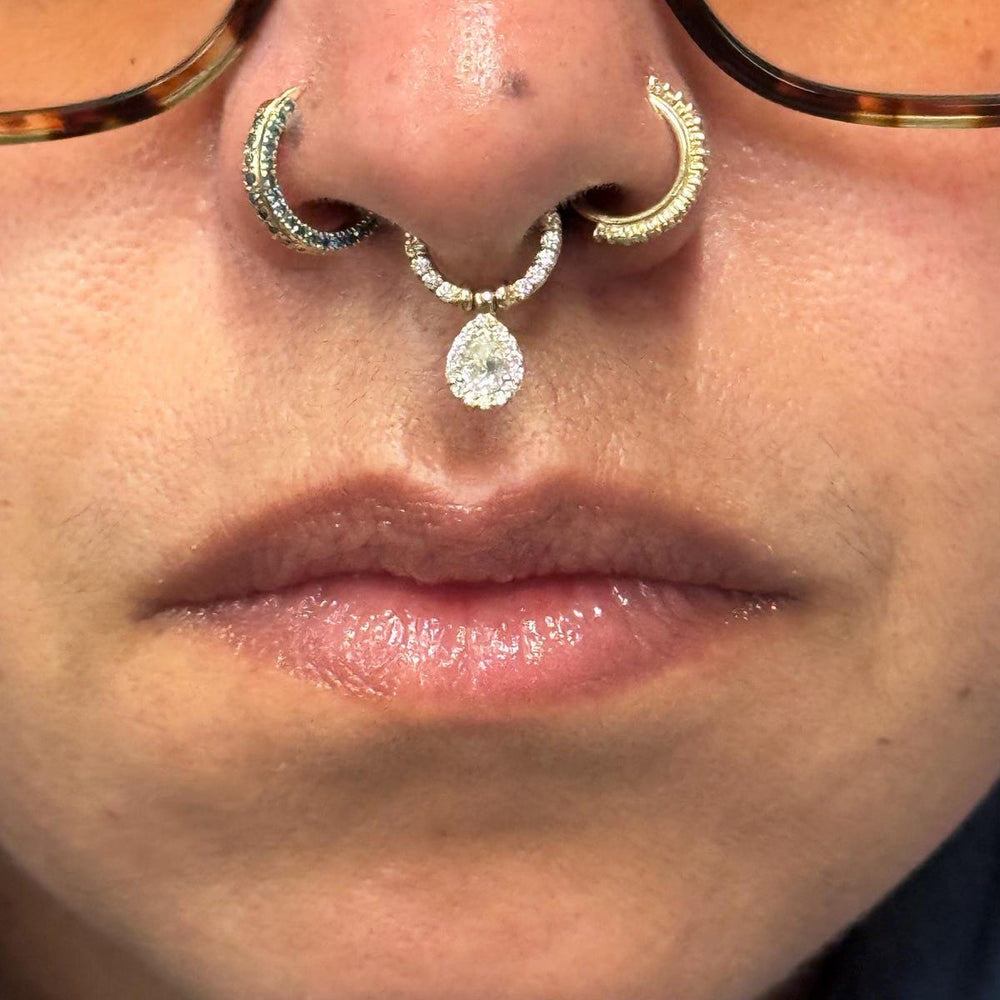 Dancing Pear Diamonds Nose Septum Clicker 14k Solid Gold Helix Piercing Jewelry Conch