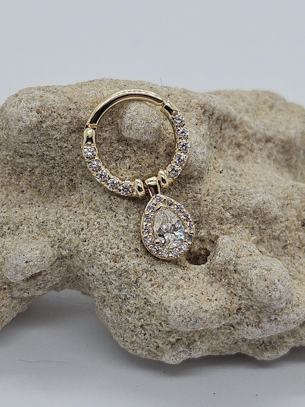 Dancing Pear Diamonds Nose Septum Clicker 14k Solid Gold Helix Piercing Jewelry Conch