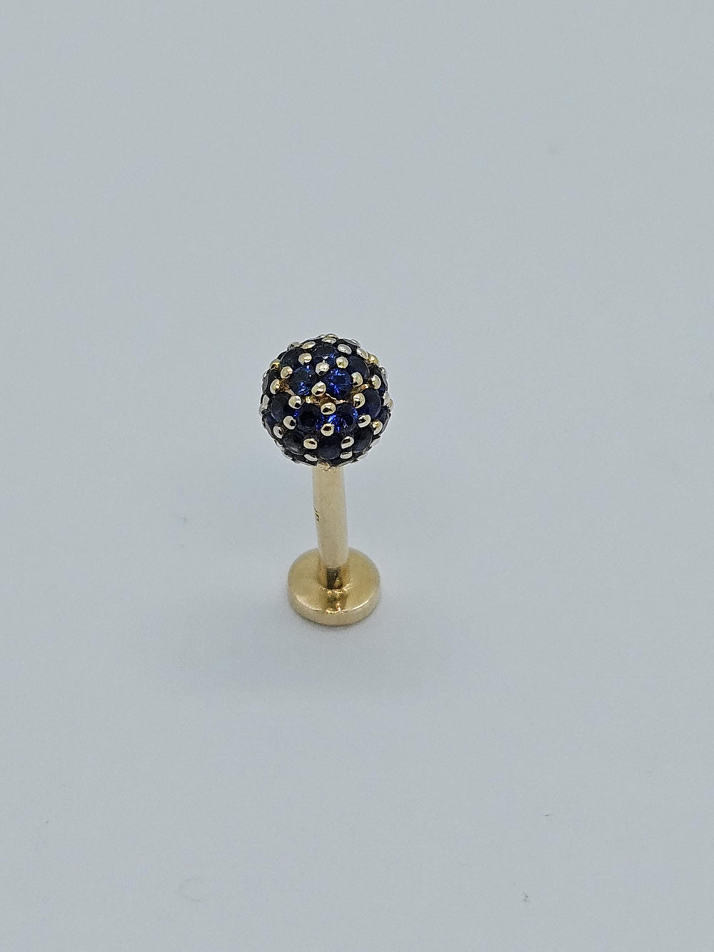 Ball Labret Sapphires Earring 14k Solid Gold Conch Piercing Jewelry Helix Flat Back Stud