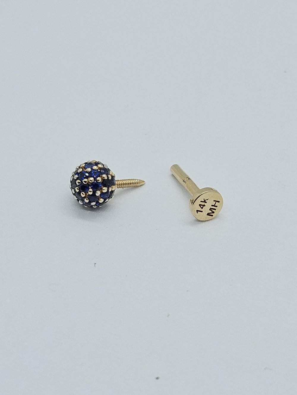 Ball Labret Sapphires Earring 14k Solid Gold Conch Piercing Jewelry Helix Flat Back Stud