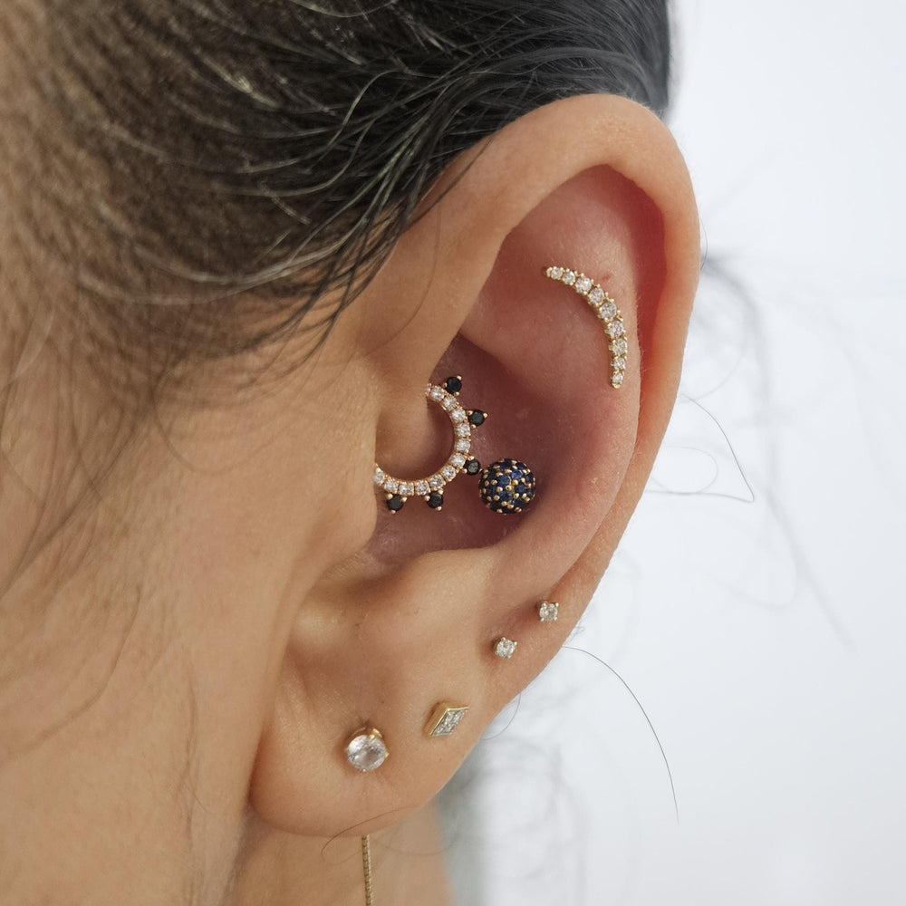 Ball Labret Sapphires Earring 14k Solid Gold Conch Piercing Jewelry Helix Flat Back Stud