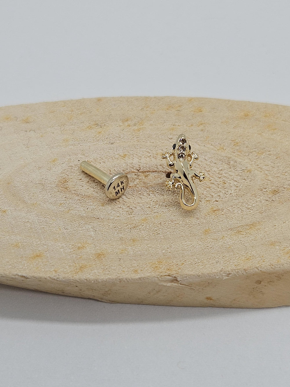 Lizard Labret Earring 14k Solid Gold Conch Stud Helix Piercing Tragus Jewelry