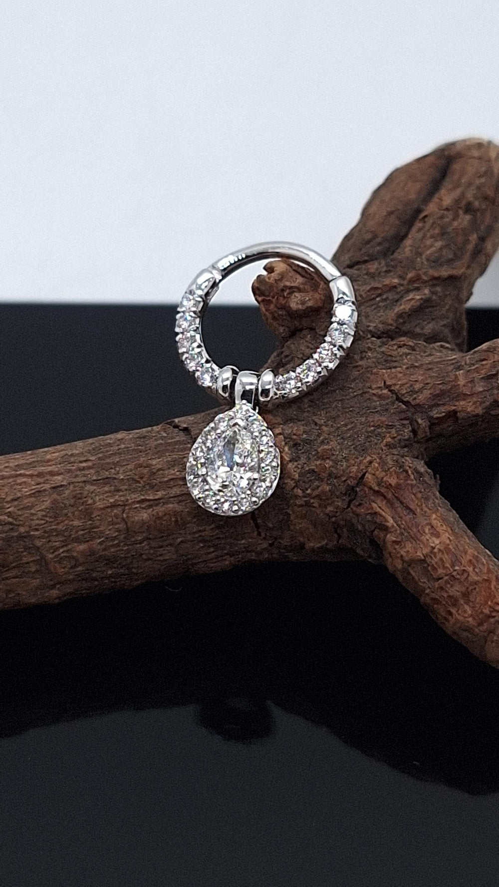 Dancing Pear Diamonds Nose Septum Clicker 14k Solid Gold Helix Piercing Jewelry Conch