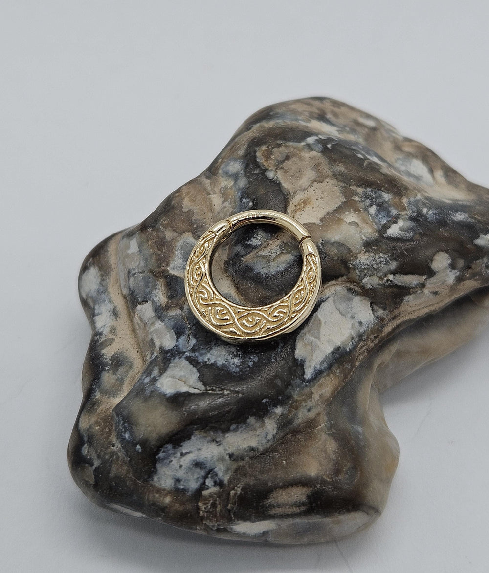 14K Gold Tribal Engraved Clicker Ring Nose Ear Piercing Hoop Daith Earring Helix Jewelry