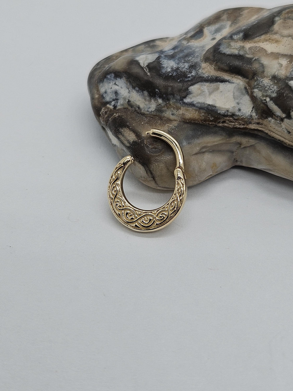 14K Gold Tribal Engraved Clicker Ring Nose Ear Piercing Hoop Daith Earring Helix Jewelry