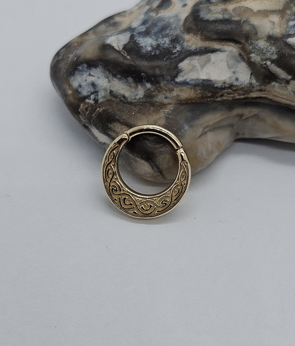 14K Gold Tribal Engraved Clicker Ring Nose Ear Piercing Hoop Daith Earring Helix Jewelry