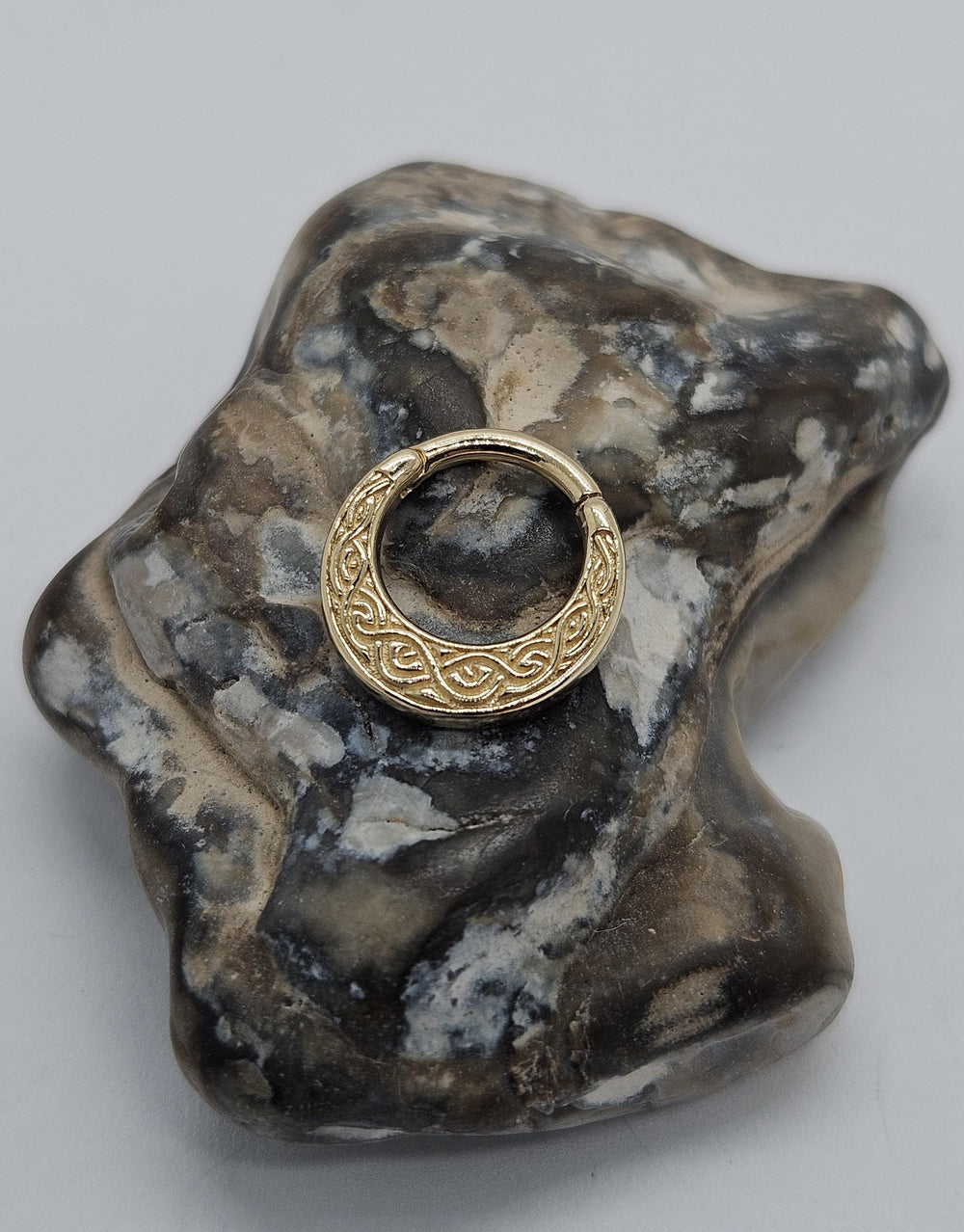 14K Gold Tribal Engraved Clicker Ring Nose Ear Piercing Hoop Daith Earring Helix Jewelry