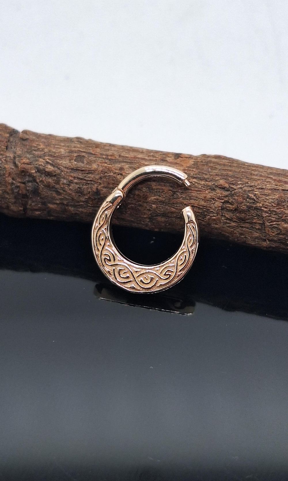 14K Gold Tribal Engraved Clicker Ring Nose Ear Piercing Hoop Daith Earring Helix Jewelry