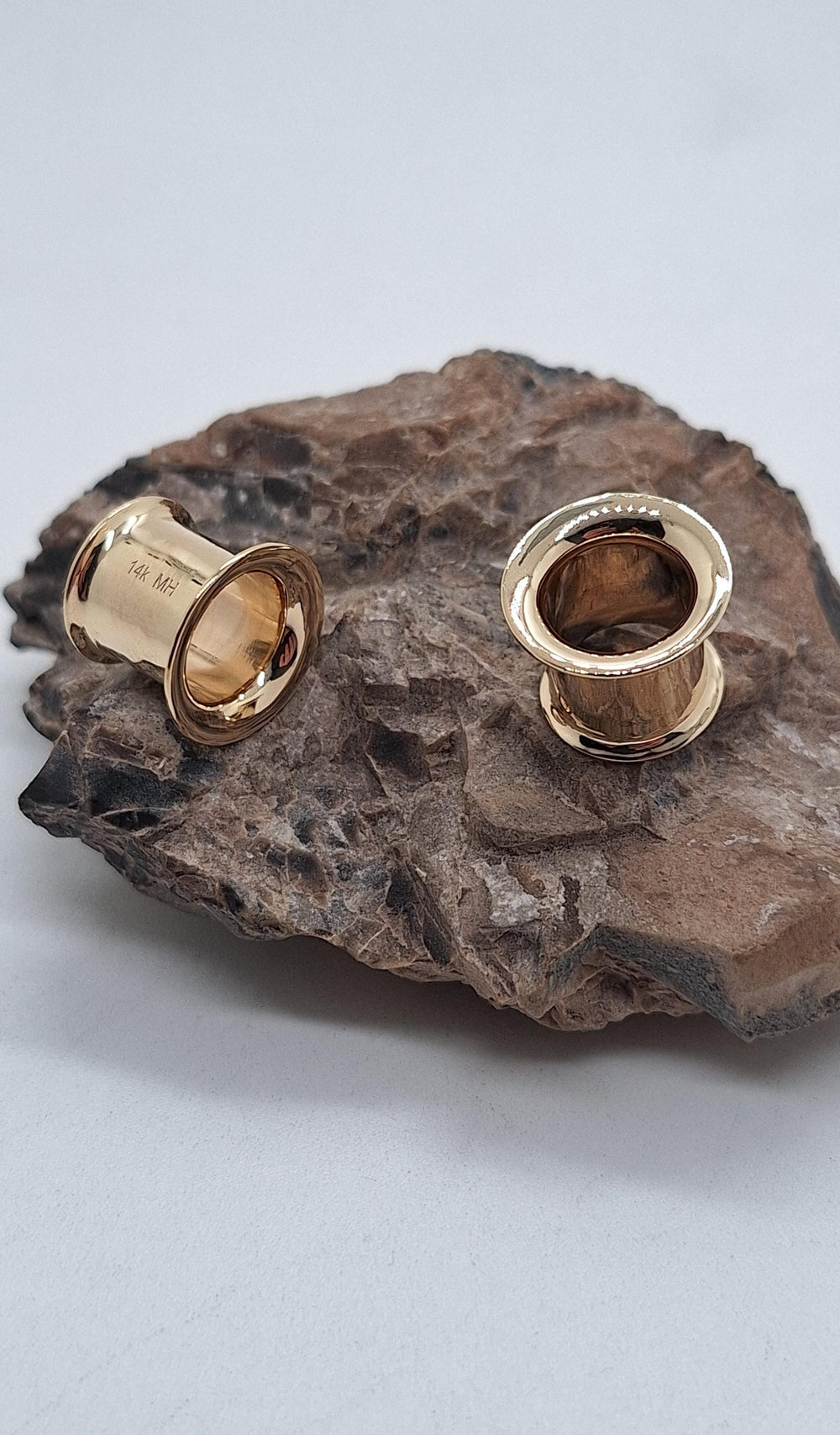 Flared Solid Gold Ear Tunnels 14k Ear Gauges Teardrop Plugs Stretched Lobes