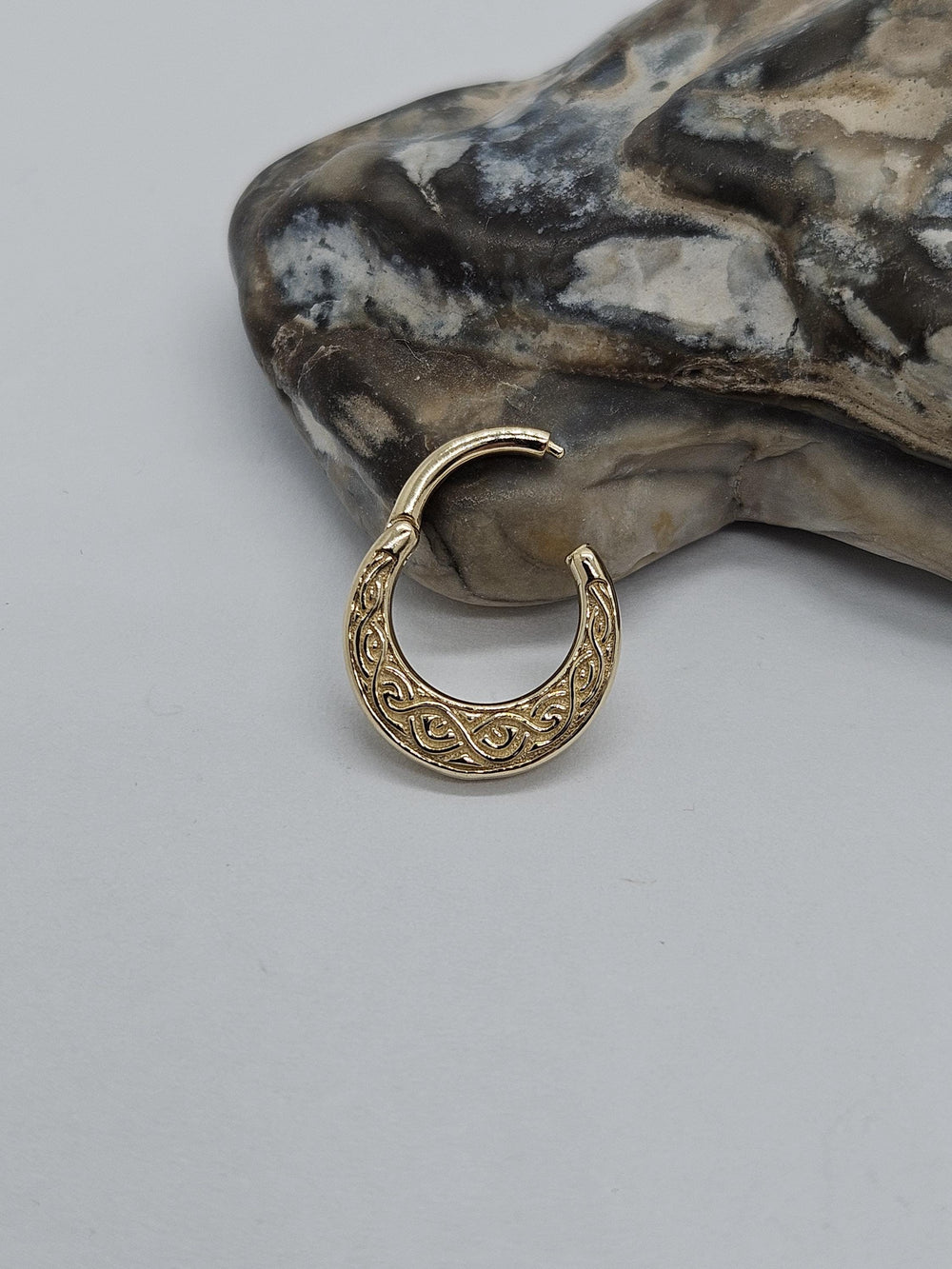 14K Gold Tribal Engraved Clicker Ring Nose Ear Piercing Hoop Daith Earring Helix Jewelry