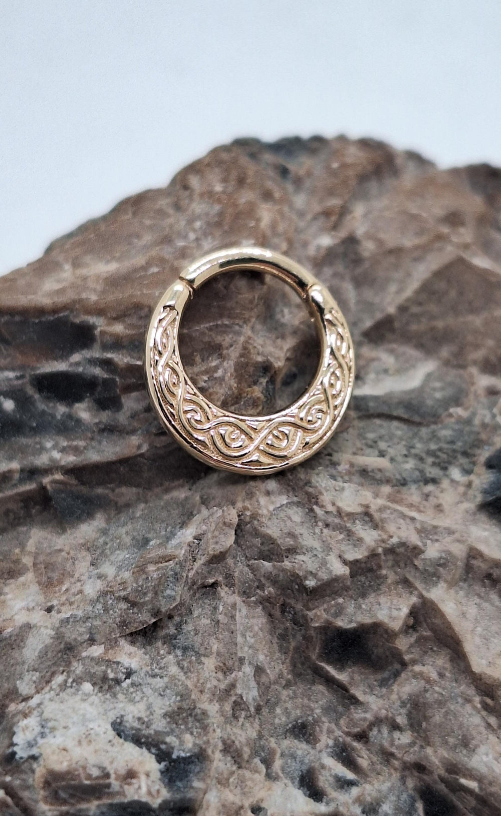 14K Gold Tribal Engraved Clicker Ring Nose Ear Piercing Hoop Daith Earring Helix Jewelry