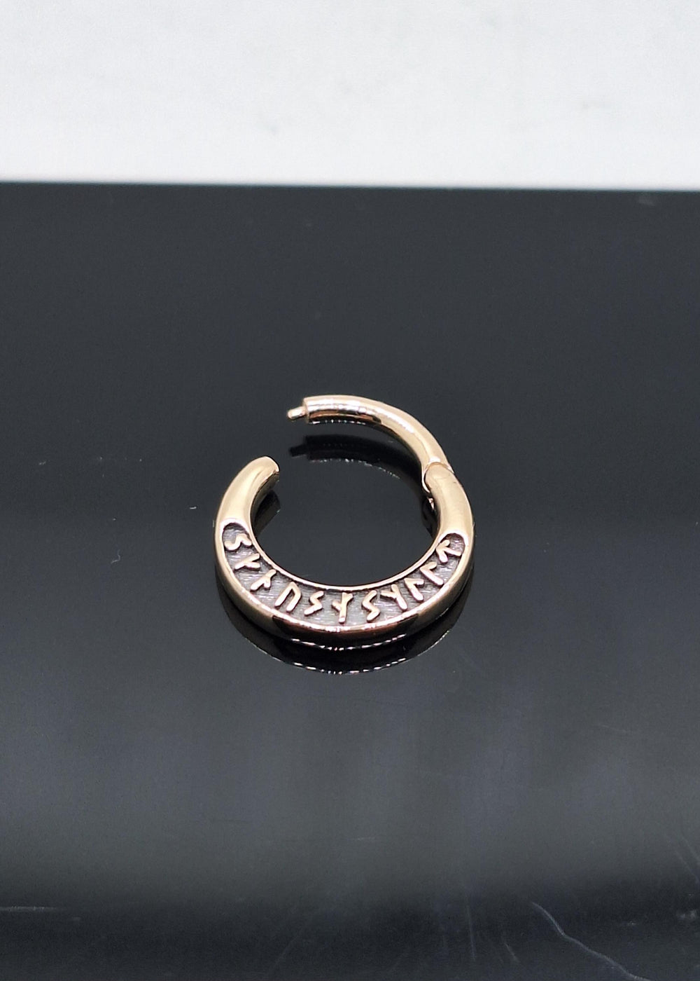 Rune Futhark Septum Clicker Hoop 14k Solid Gold “KRAFTHUGR” Engraving Strength of Spirit