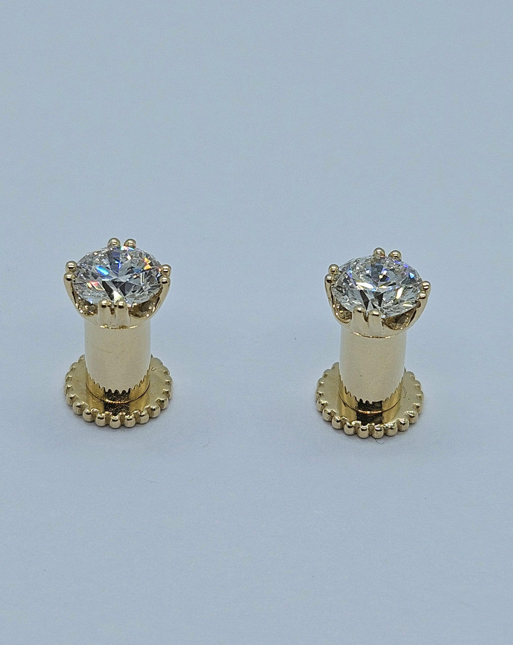 Solid Gold Ear Tunnels Lab Diamonds 14k Ear Gauges Plugs Earrings Jewelry