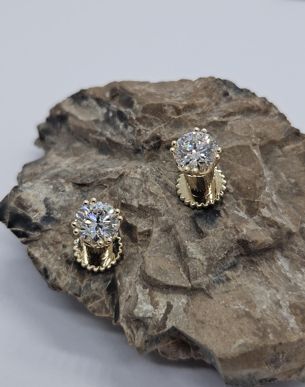 Solid Gold Ear Tunnels Lab Diamonds 14k Ear Gauges Plugs Earrings Jewelry