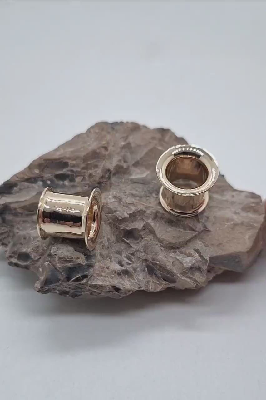Solid Gold Ear Tunnels 14k Flared Ear Gauges Piercing Ear Lets Earrings Teardrop Plugs Stretched Lobes