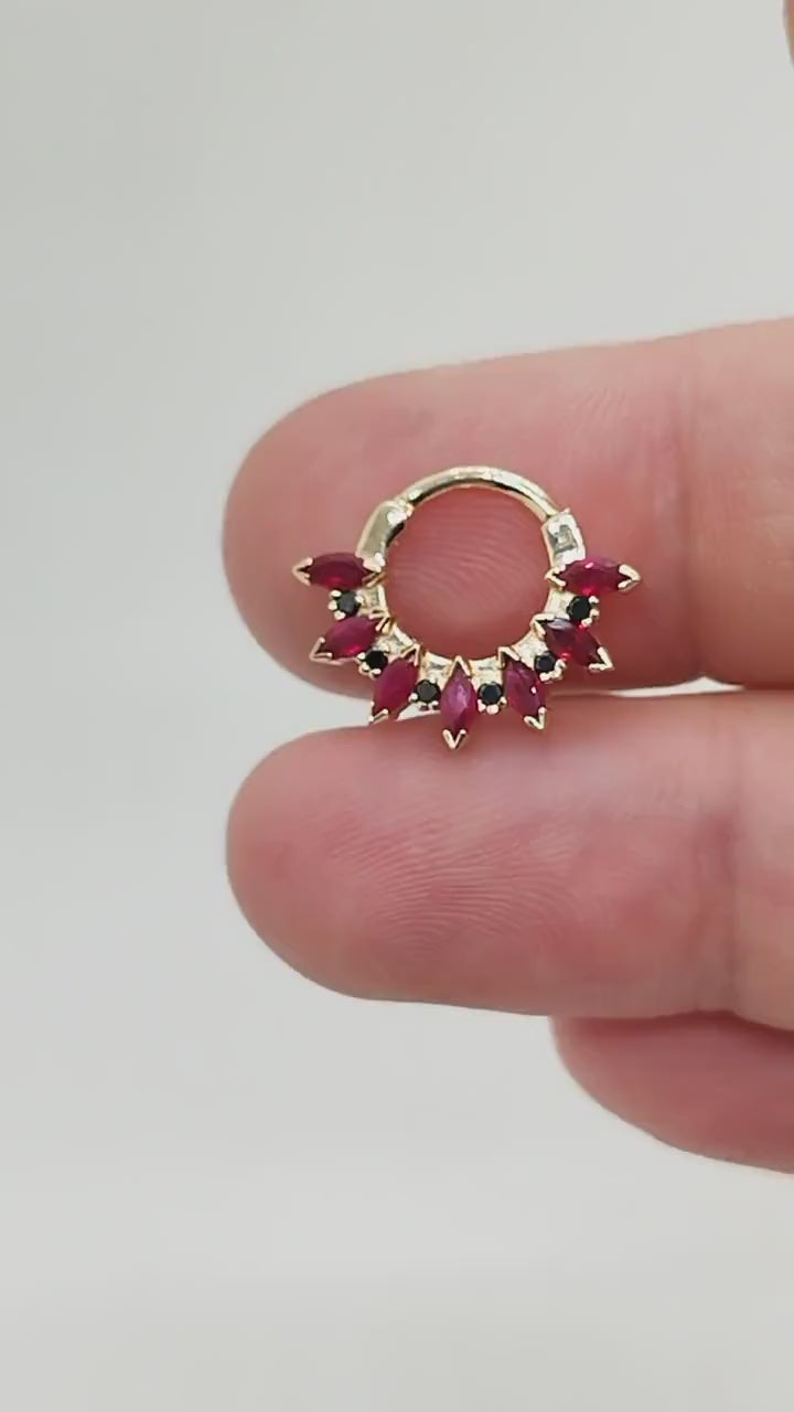 targus hoop marquise cut ruby and black diamonds handcrafted piercing