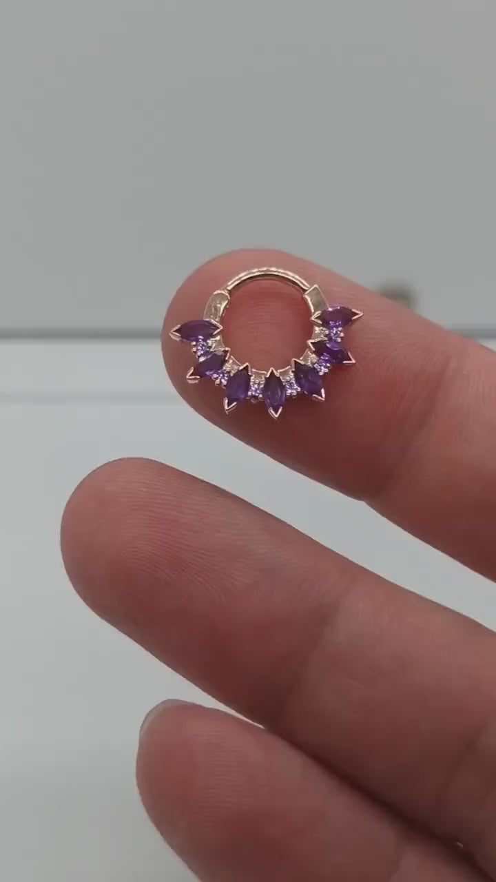  marquise amethyst septum 14k solid nose ring