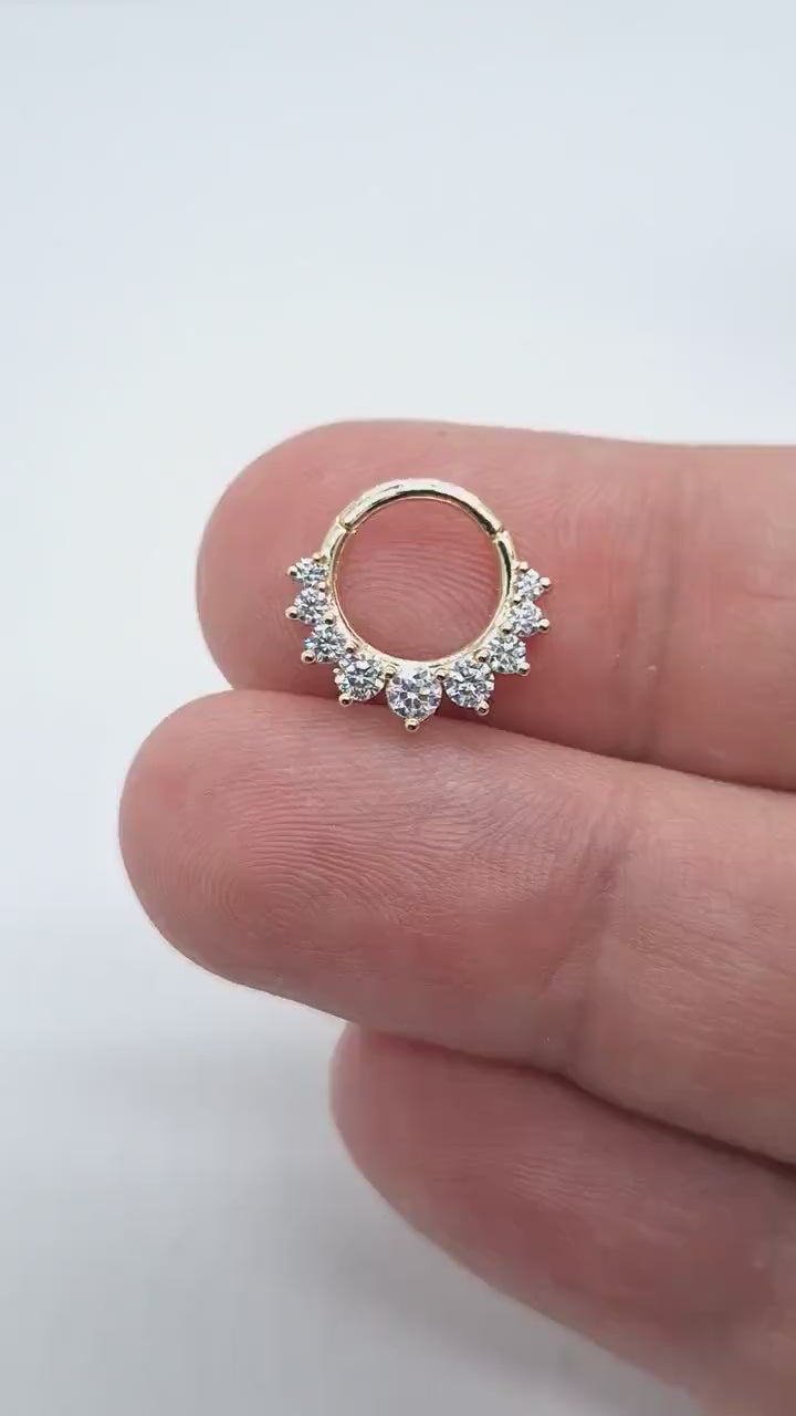 Nose Hoop Diamonds Piercing Jewelry 14k Solid Gold Septum Clicker Helix Rings Daith Earring