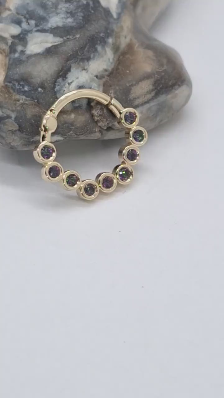 Zig Zag Cartilage Earring Mystic Green Topaz 14k Solid gold Daith Hoop Helix Septum Clicker Ear Cuff