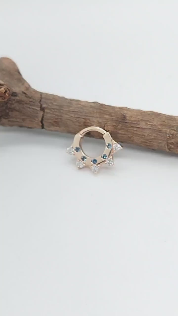Helix Star Earring 14k Solid Gold Diamond Sapphire Daith Ring Helix Hoop Piercing Jewelry