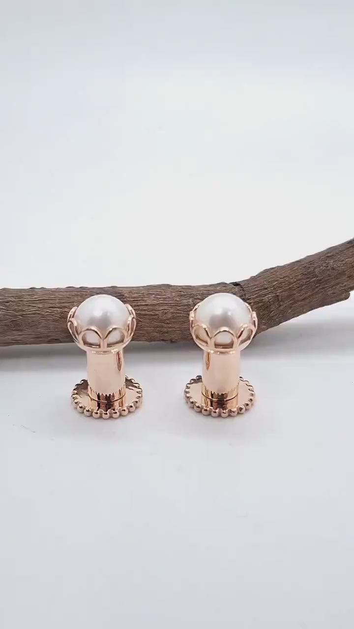 Pearl Ear Tunnels Solid Gold Stretched Lobes Plug Tunnel Earrings Ear Gauges