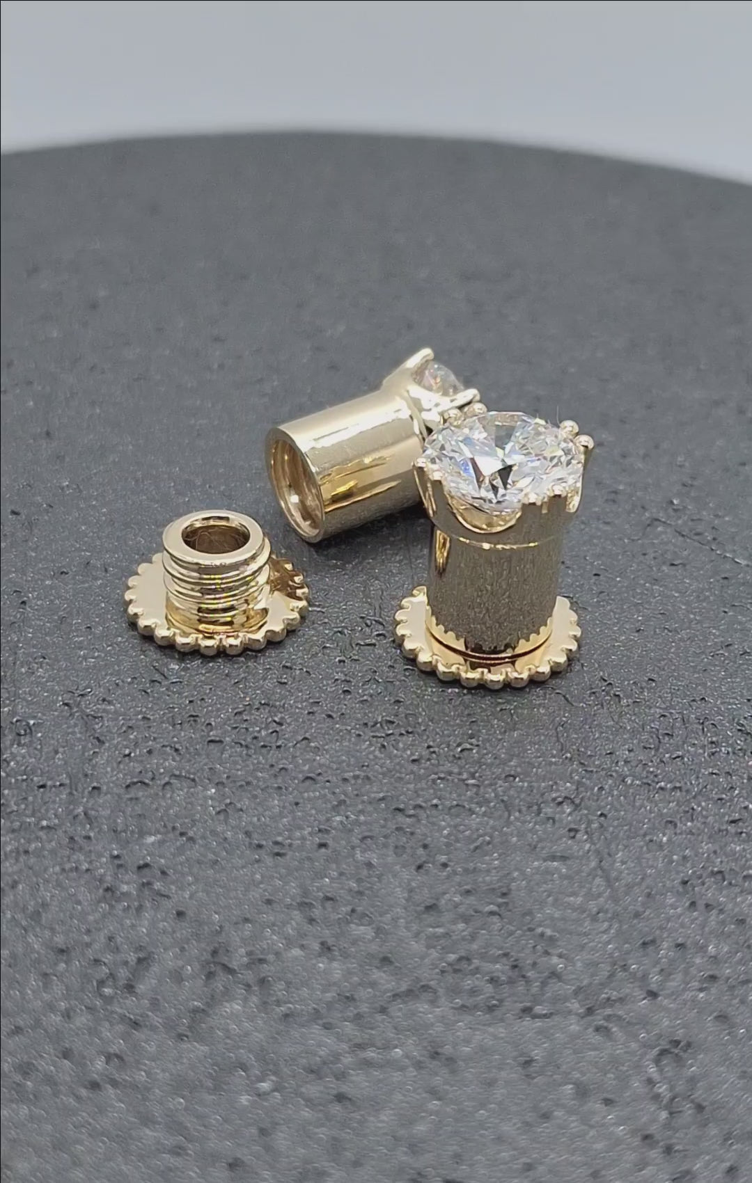 Solid Gold Ear Tunnels Lab Diamonds 14k Ear Gauges Plugs Earrings Jewelry